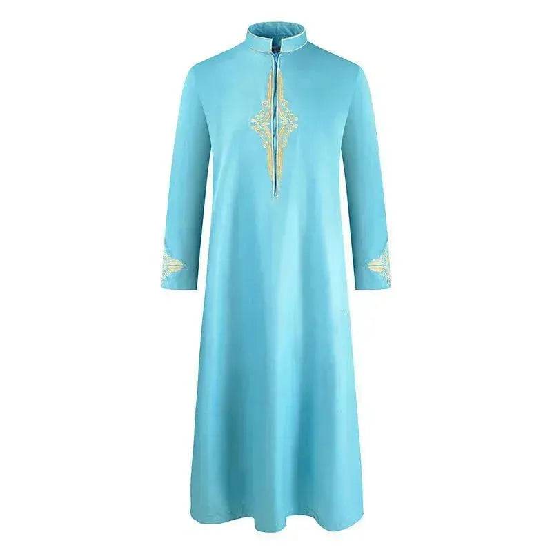 Fashionable and Elegant Men'S Robe Solid Color Embroidered Middle East Arab Long-Sleeved Foreign Trade Robe Moroccan Men's Jalabiya - EX-STOCK Canada