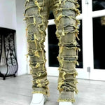 Men Trousers Individual Patched Pants Long Tight Fit Stacked Jeans For Mens Clothing - EX-STOCK CANADA