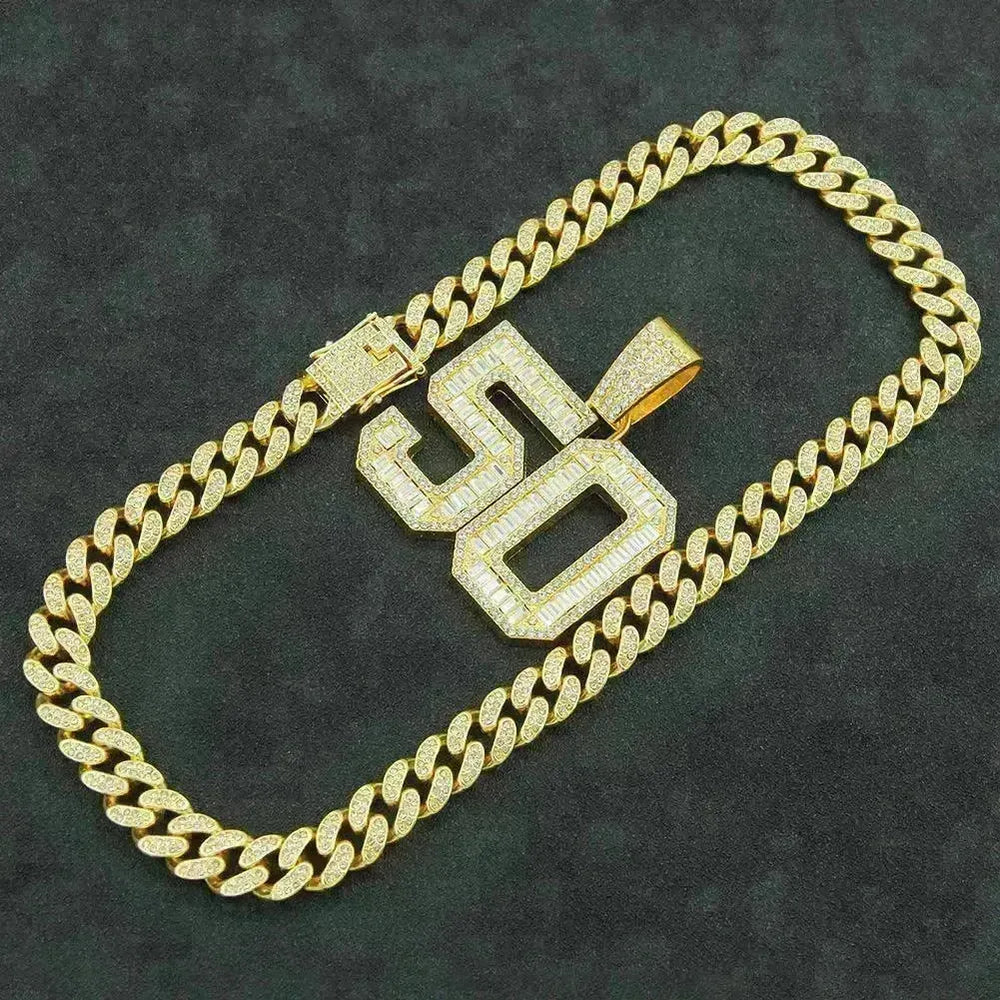 Mens Fashion Full Diamond Number 50 Pendant Necklace - EX-STOCK CANADA