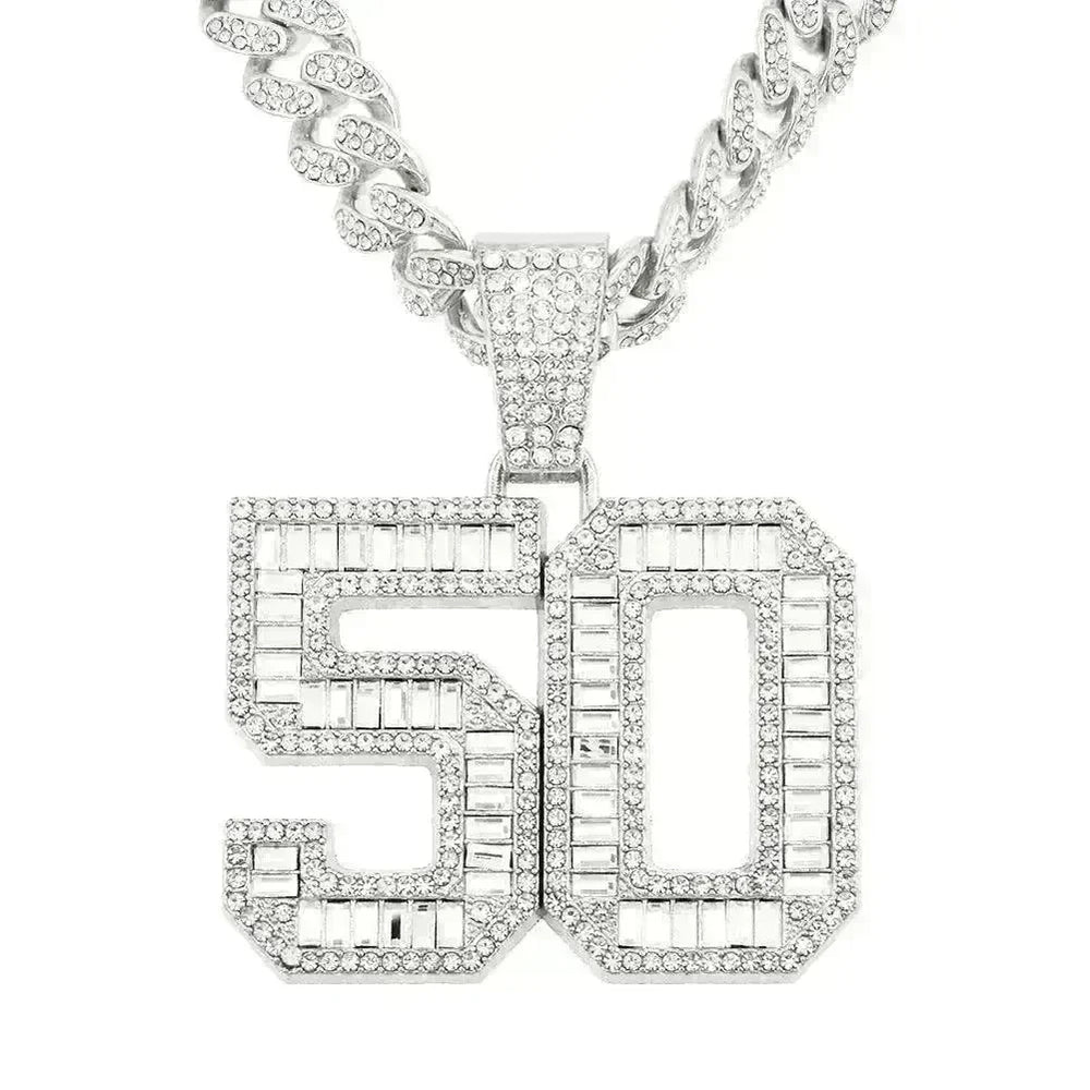 Mens Fashion Full Diamond Number 50 Pendant Necklace - EX-STOCK CANADA