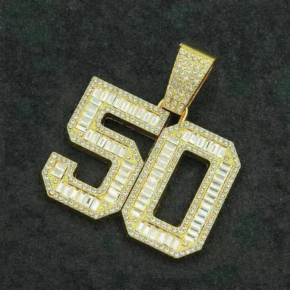 Mens Fashion Full Diamond Number 50 Pendant Necklace - EX-STOCK CANADA