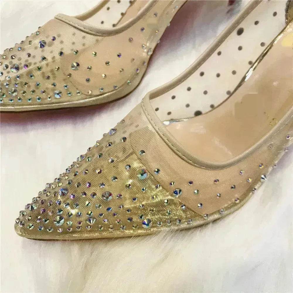 Mesh Rhinestone Transparent Women's Single Shoes Pointed High Heels Women - EX-STOCK Canada