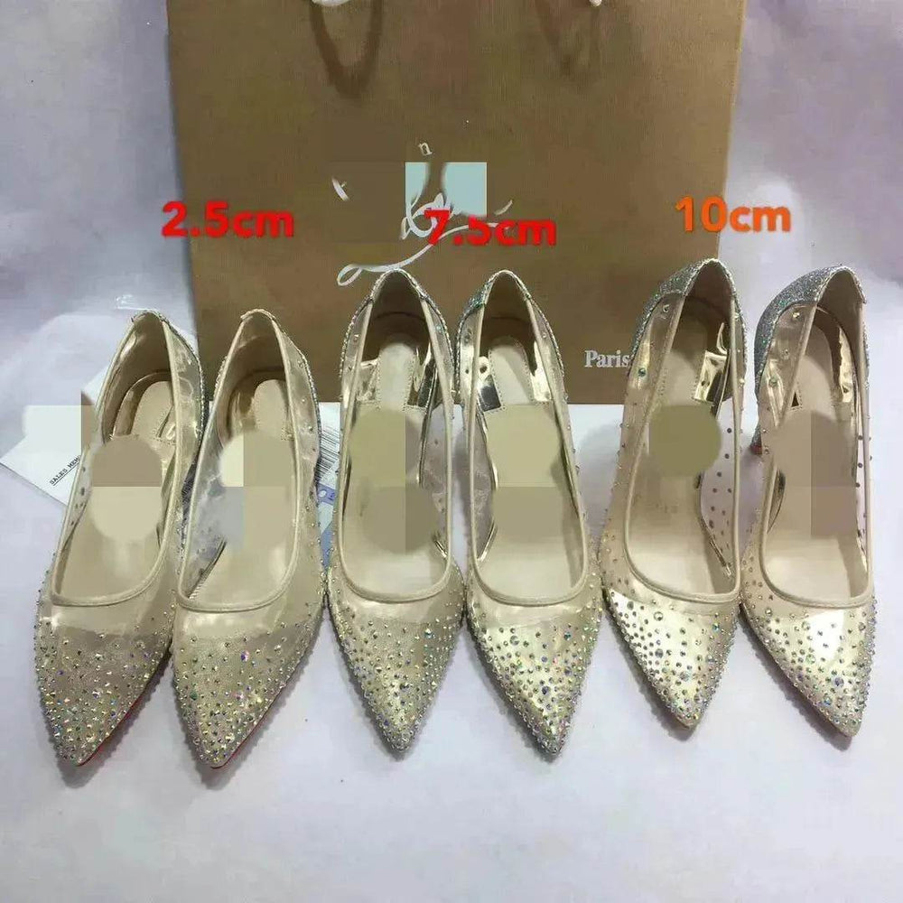 Mesh Rhinestone Transparent Women's Single Shoes Pointed High Heels Women - EX-STOCK Canada