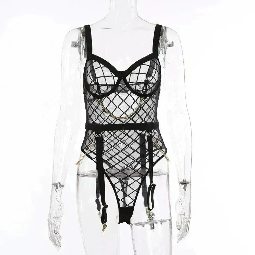 Mesh See-through Underwear Metal Chain Set - EX-STOCK CANADA