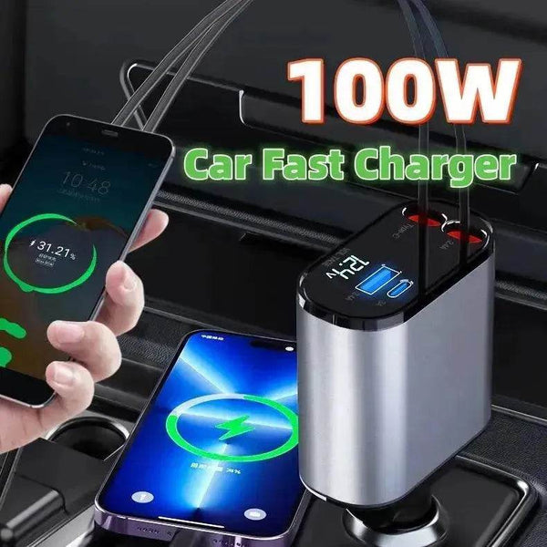 شاحن السيارات المعدني 100W فائقة شحن السيارة USB ومحول النوع C