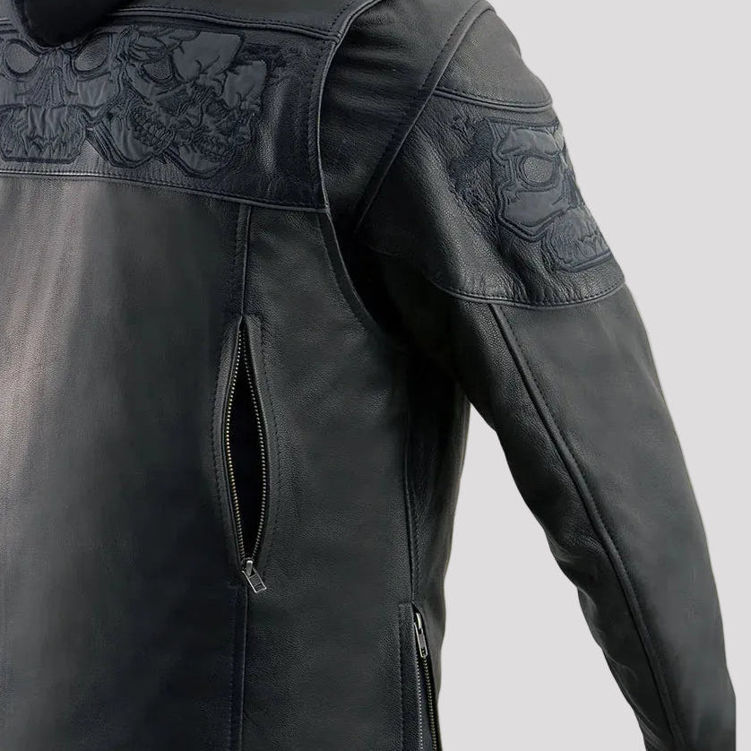 Milwaukee Leather Men's Crossover Scooter Jacket w/ Reflective Skulls & Full Sleeve Removable Hoodie 
