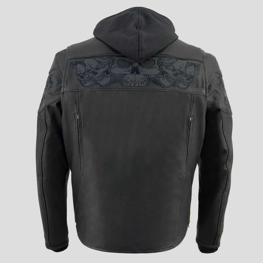 Milwaukee Leather Men's Crossover Scooter Jacket w/ Reflective Skulls & Full Sleeve Removable Hoodie 