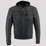 Milwaukee Leather Men's Crossover Scooter Jacket w/ Reflective Skulls & Full Sleeve Removable Hoodie 