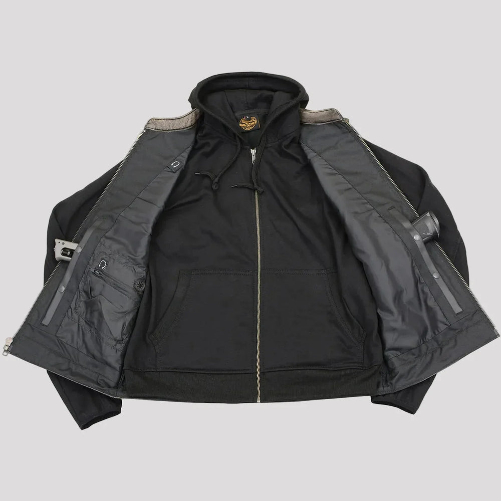 Gilet en cuir Milwaukee Leather pour hommes avec capuche et crâne | Gilet moto 2 en 1 