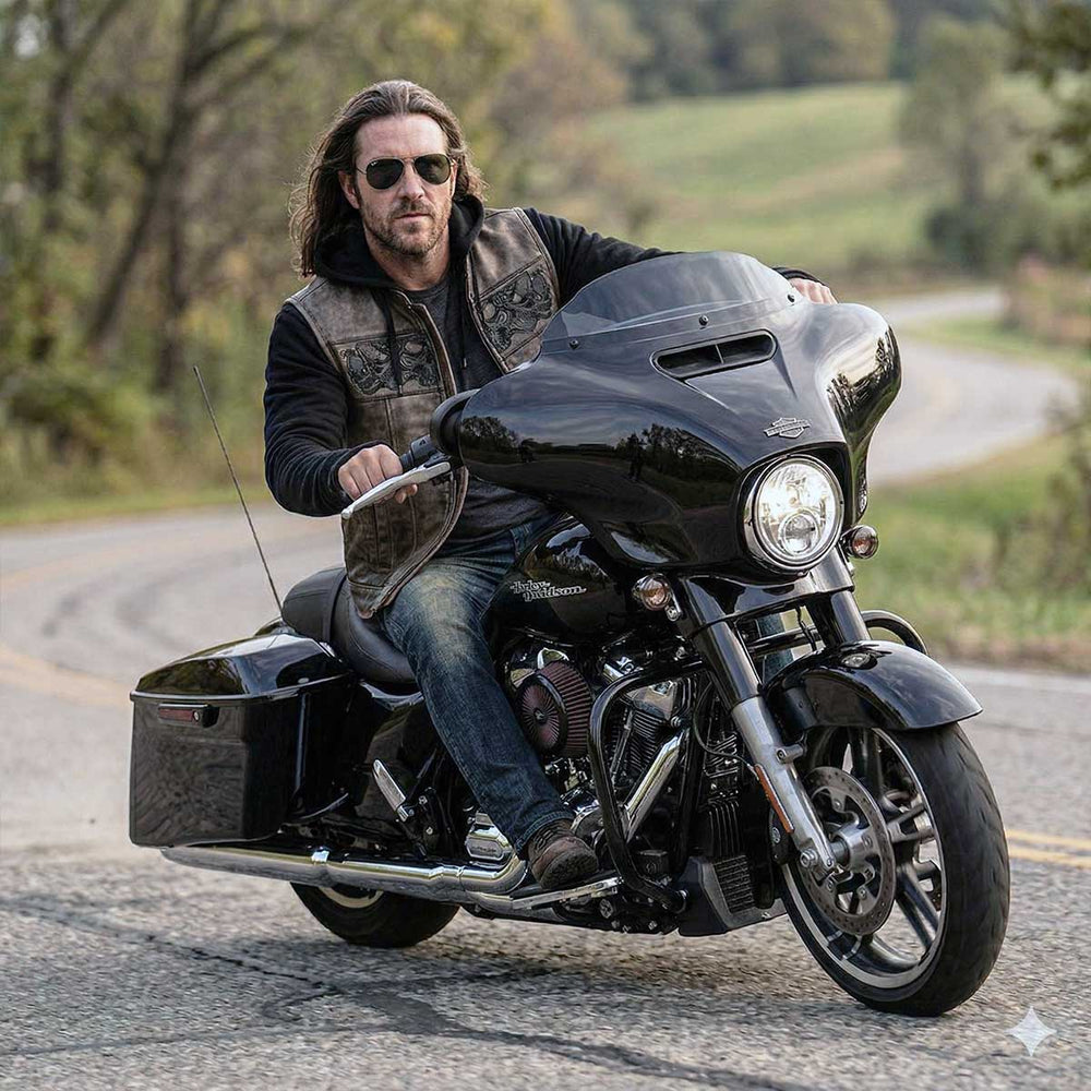 Gilet en cuir Milwaukee Leather pour hommes avec capuche et crâne | Gilet moto 2 en 1 