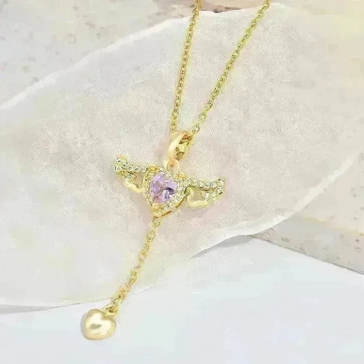 Moving Cupid Heart Angel Wings Tassel Necklace With Crystal Clavicle Chain Women Jewelry Gift Valentine's Day - EX-STOCK CANADA