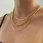 Multi-Layer Thick Chain Stacking Necklace Personality Three-Layer Clavicle Chain Gold Necklace for Women - EX-STOCK CANADA