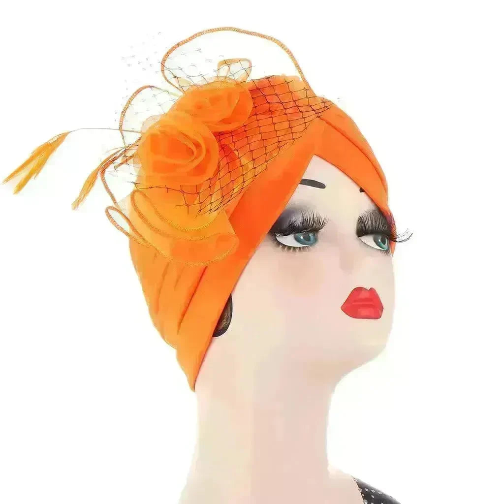 Multicolor Mesh Matching Feather Flower Arab Hat - EX-STOCK CANADA