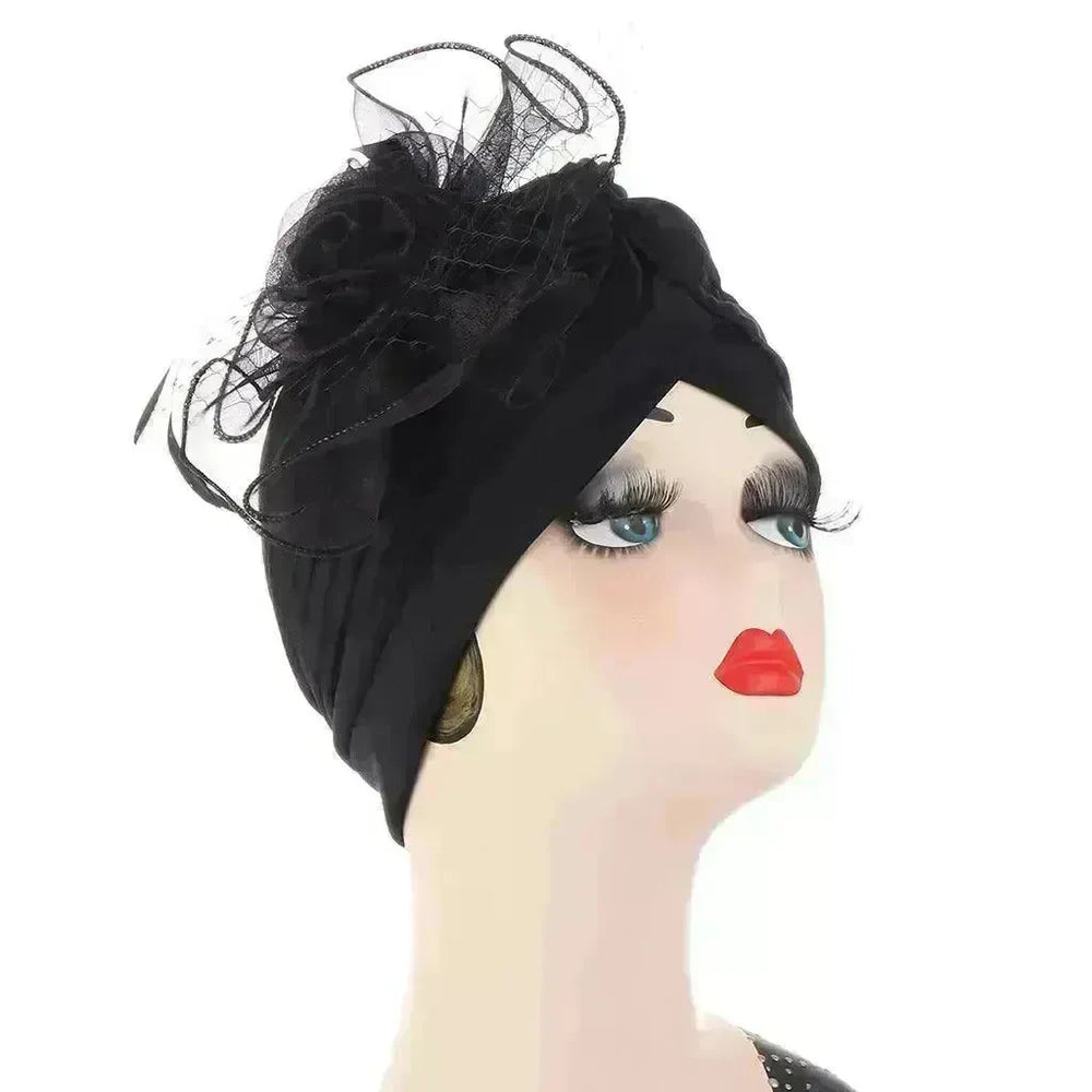 Multicolor Mesh Matching Feather Flower Arab Hat - EX-STOCK CANADA