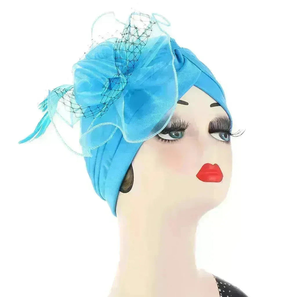 Multicolor Mesh Matching Feather Flower Arab Hat - EX-STOCK CANADA