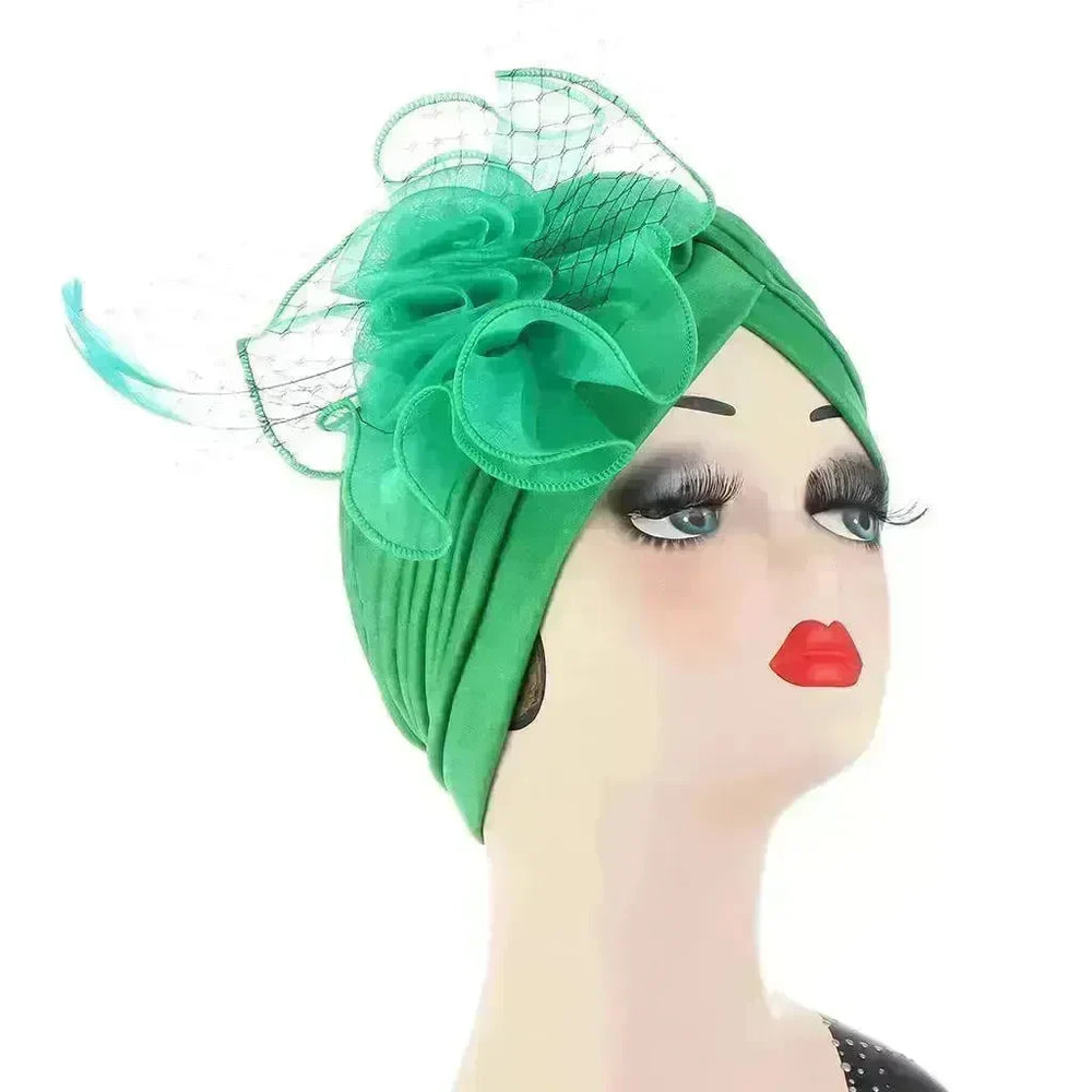 Multicolor Mesh Matching Feather Flower Arab Hat - EX-STOCK CANADA