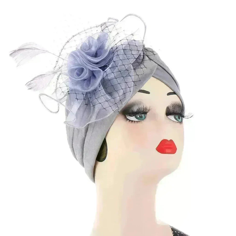 Multicolor Mesh Matching Feather Flower Arab Hat - EX-STOCK CANADA