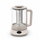 Multifunctional glass automatic tea maker with stainless steel tea infuser, front studio view