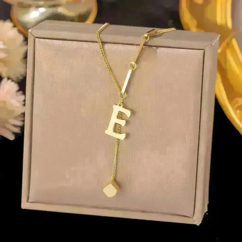 Necklace Ornament Titanium Steel Tassel 26 Letters Female Small Square Pendant Graceful Personality Jewelry - EX-STOCK CANADA