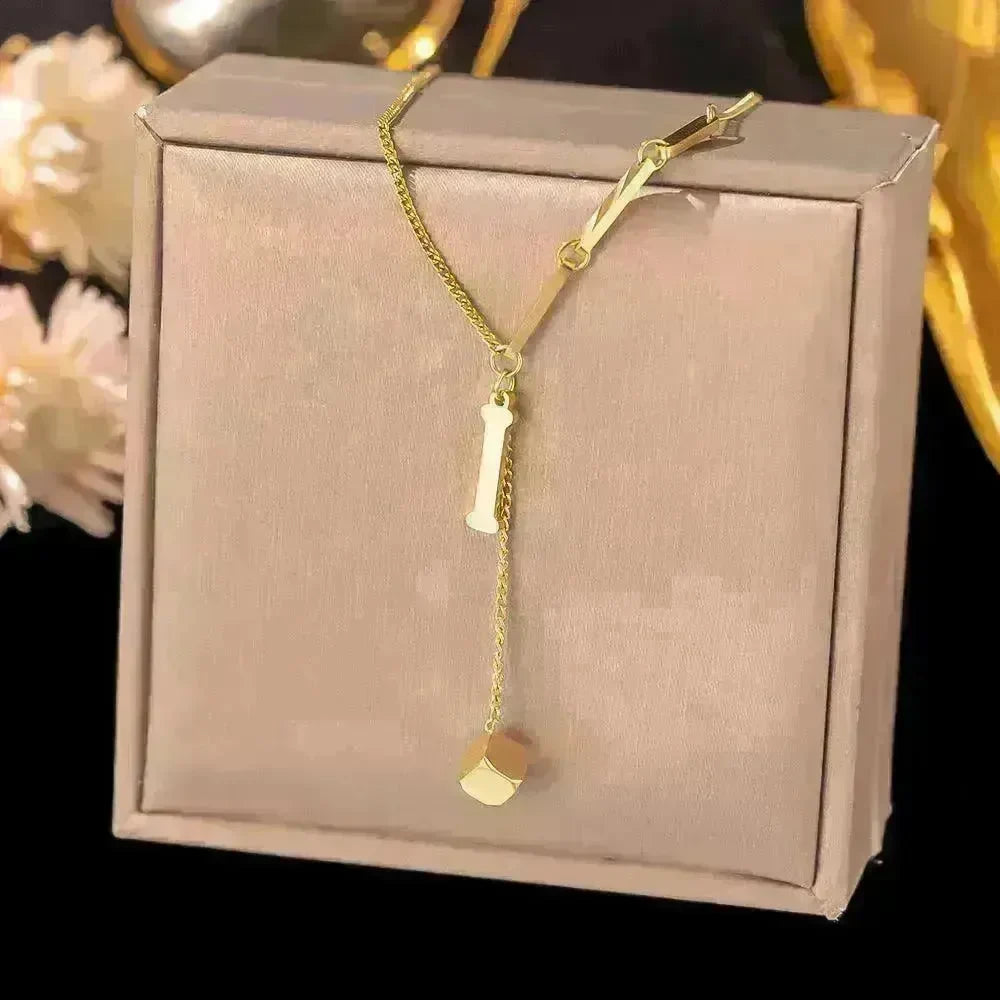 Necklace Ornament Titanium Steel Tassel 26 Letters Female Small Square Pendant Graceful Personality Jewelry - EX-STOCK CANADA