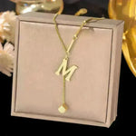 Necklace Ornament Titanium Steel Tassel 26 Letters Female Small Square Pendant Graceful Personality Jewelry - EX-STOCK CANADA