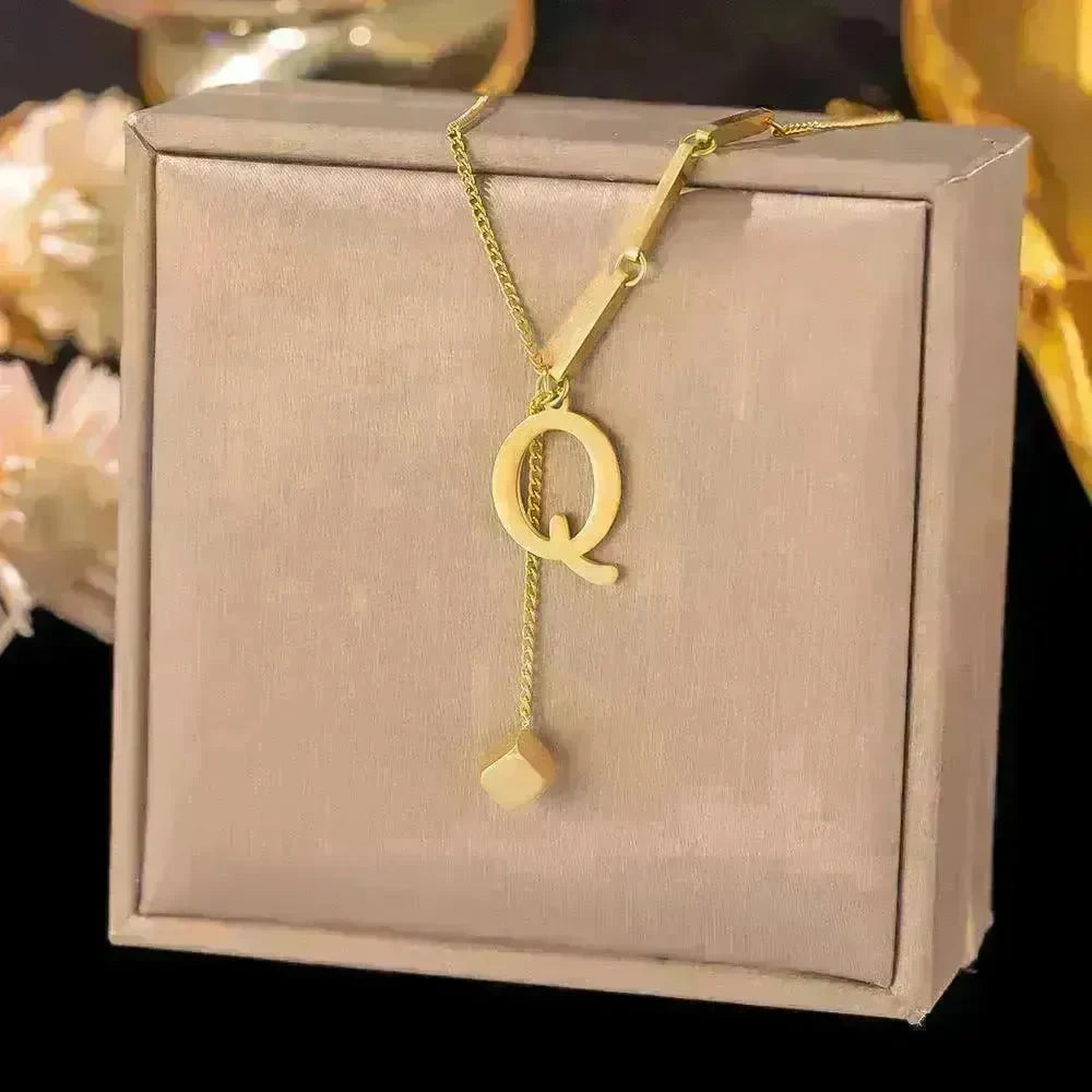 Necklace Ornament Titanium Steel Tassel 26 Letters Female Small Square Pendant Graceful Personality Jewelry - EX-STOCK CANADA