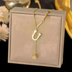 Necklace Ornament Titanium Steel Tassel 26 Letters Female Small Square Pendant Graceful Personality Jewelry - EX-STOCK CANADA