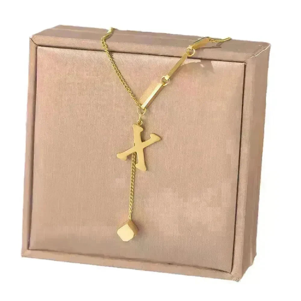 Necklace Ornament Titanium Steel Tassel 26 Letters Female Small Square Pendant Graceful Personality Jewelry - EX-STOCK CANADA