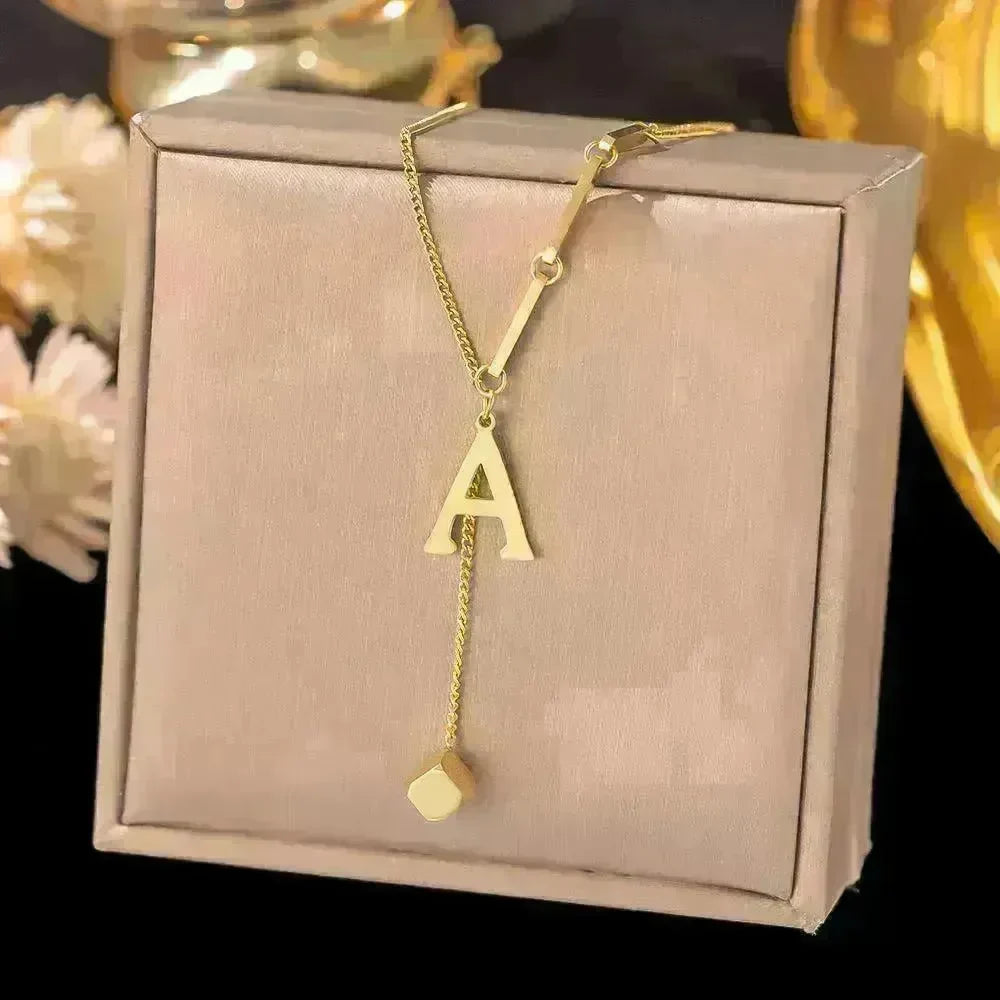 Necklace Ornament Titanium Steel Tassel 26 Letters Female Small Square Pendant Graceful Personality Jewelry - EX-STOCK CANADA