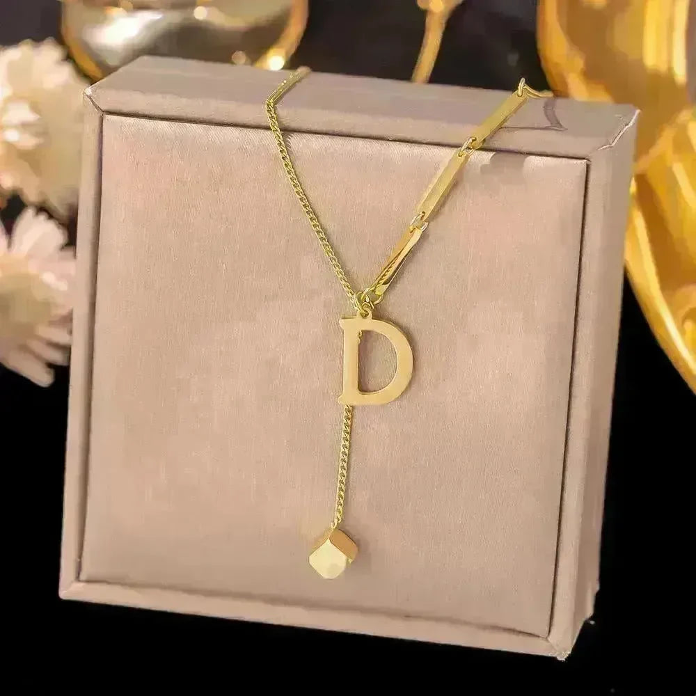 Necklace Ornament Titanium Steel Tassel 26 Letters Female Small Square Pendant Graceful Personality Jewelry - EX-STOCK CANADA