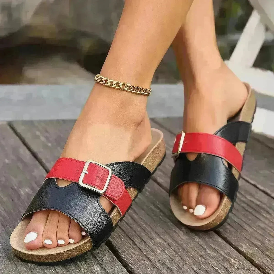 New Color Block Buckle Roman Shoes Summer Slides Flat Sandals Vacation Casual Beach Shoes For Women - EX-STOCK CANADA