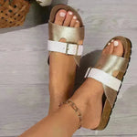 New Color Block Buckle Roman Shoes Summer Slides Flat Sandals Vacation Casual Beach Shoes For Women - EX-STOCK CANADA