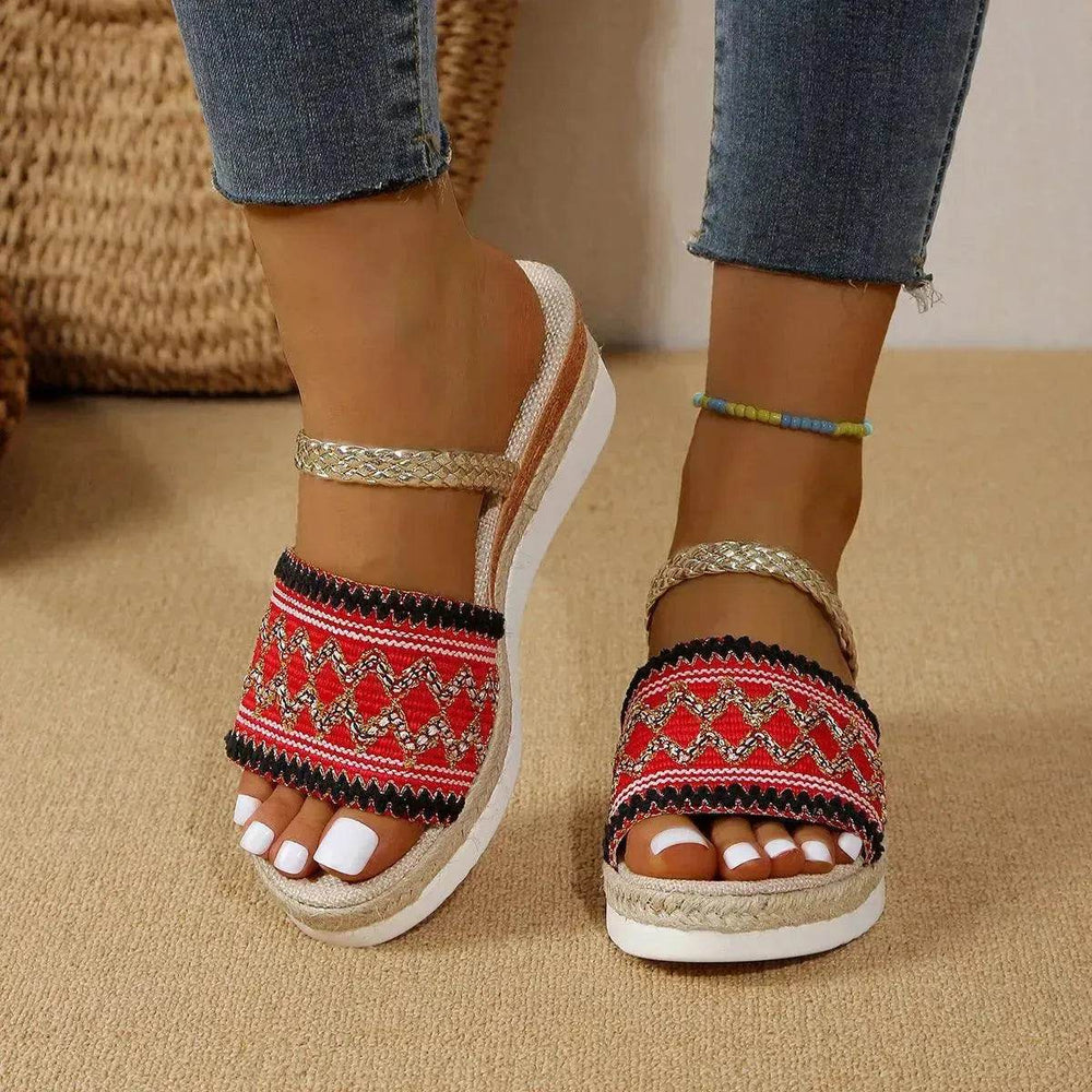 New Color-blocked Wave-patterned Sandals Summer Fashion Wedges Slippers Outdoor Ethnic Style One-line Thick-soled Shoes For Women - EX-STOCK Canada