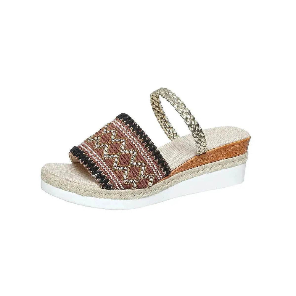 New Color-blocked Wave-patterned Sandals Summer Fashion Wedges Slippers Outdoor Ethnic Style One-line Thick-soled Shoes For Women - EX-STOCK Canada