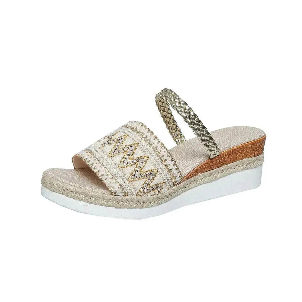 New Color-blocked Wave-patterned Sandals Summer Fashion Wedges Slippers Outdoor Ethnic Style One-line Thick-soled Shoes For Women - EX-STOCK Canada