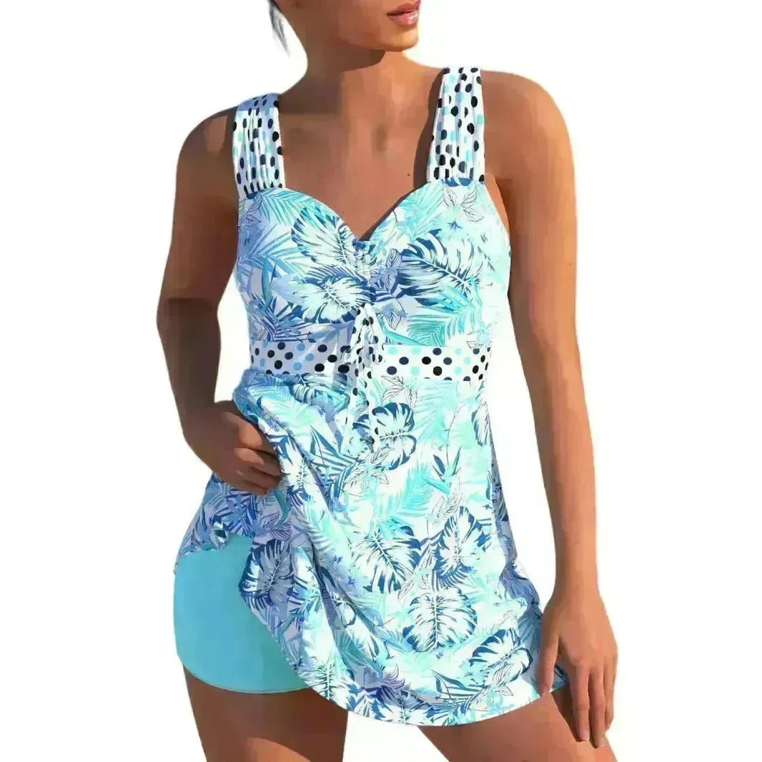 New European And American Plus Size Cherry Blossom Cross Strap Multi-color Skirt Split Women's Swimsuit - EX-STOCK CANADA