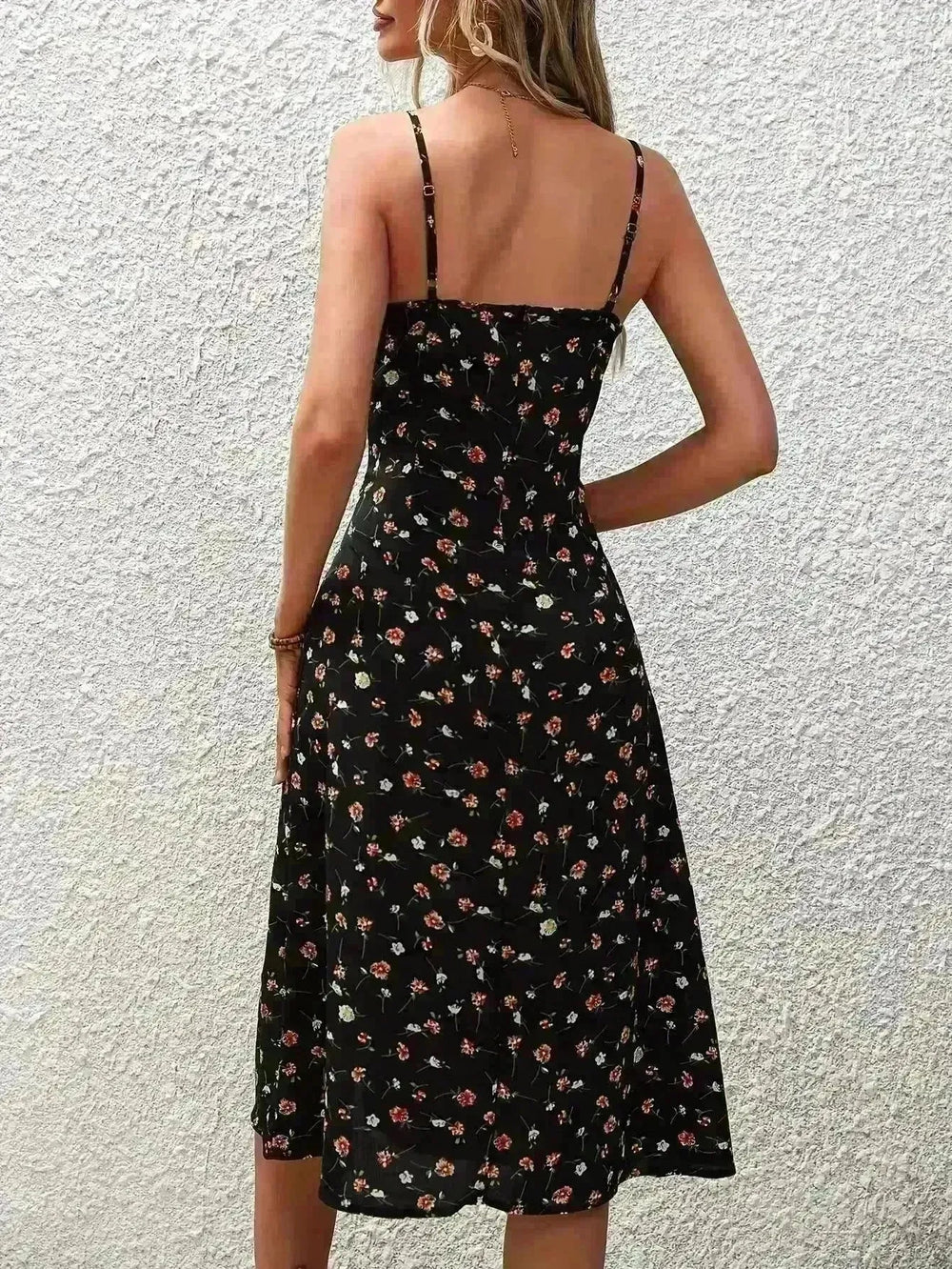 New Polka Dot Print Suspender Dress Summer Sexy Slit Long Dresses For Womens Clothing - EX-STOCK CANADA