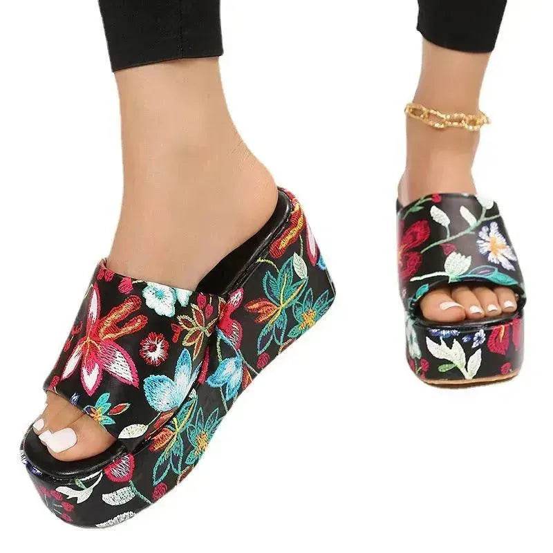 New Round Toe Wedge Embroidered Classic Embroidery Slippers For Women - EX-STOCK Canada