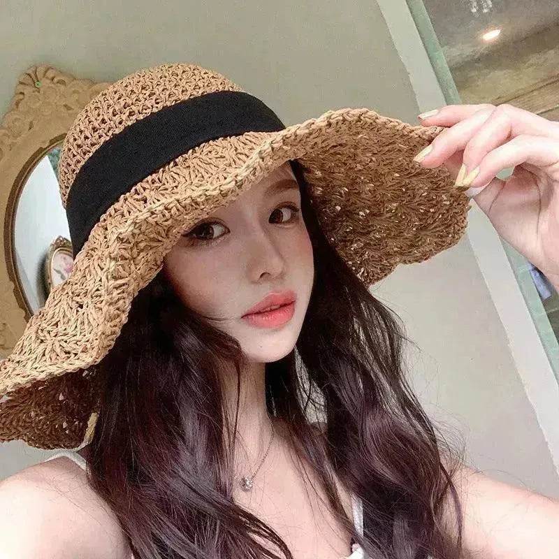 New Straw Hat Women's Summer Lace-up Beach Foldable Vacation Summer Hat - EX-STOCK Canada