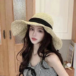 New Straw Hat Women's Summer Lace-up Beach Foldable Vacation Summer Hat - EX-STOCK Canada