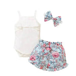 New Summer Baby Girl Suit Cotton Sleeveless Top Floral Pant Bow Tie Children Clothing - EX-STOCK Canada