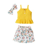 New Summer Baby Girl Suit Cotton Sleeveless Top Floral Pant Bow Tie Children Clothing - EX-STOCK Canada