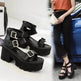 New Summer Roman Style European and American Ladies Ankle buckle Leather High Heel Wedge Black sandals . - EX-STOCK Canada