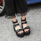 New Summer Roman Style European and American Ladies Ankle buckle Leather High Heel Wedge Black sandals . - EX-STOCK Canada