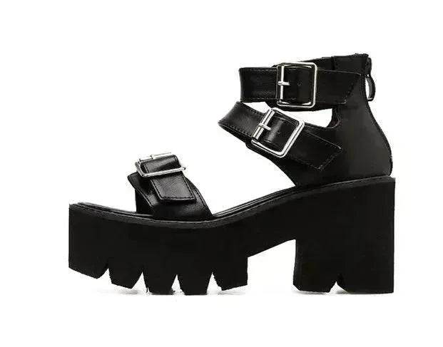 New Summer Roman Style European and American Ladies Ankle buckle Leather High Heel Wedge Black sandals . - EX-STOCK Canada