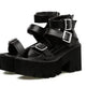 New Summer Roman Style European and American Ladies Ankle buckle Leather High Heel Wedge Black sandals . - EX-STOCK Canada