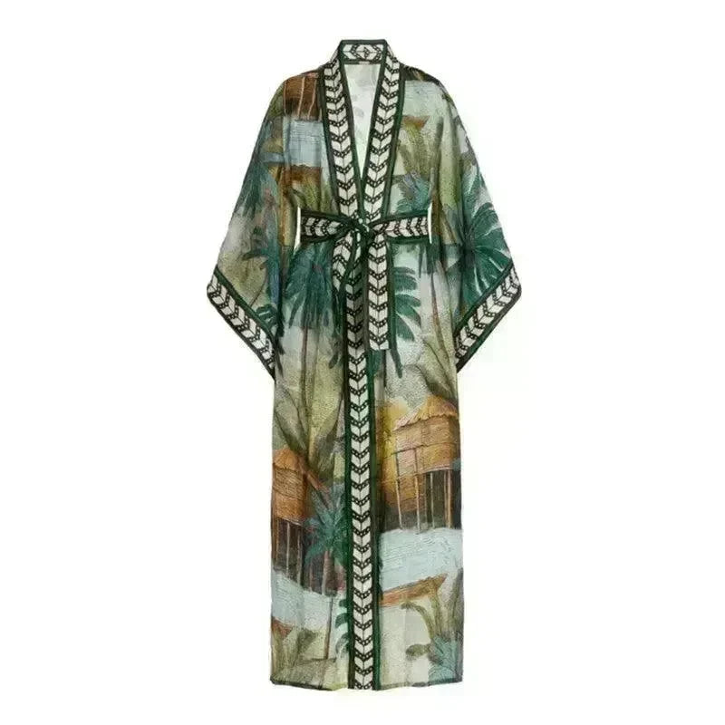 New Sunscreen Printed Long Sleeve Cardigan Bohemian Beach Dress - EX-STOCK CANADA