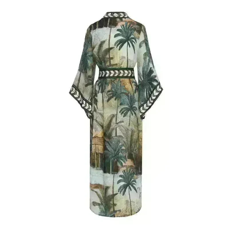 New Sunscreen Printed Long Sleeve Cardigan Bohemian Beach Dress - EX-STOCK CANADA