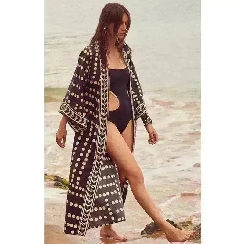 New Sunscreen Printed Long Sleeve Cardigan Bohemian Beach Dress - EX-STOCK CANADA