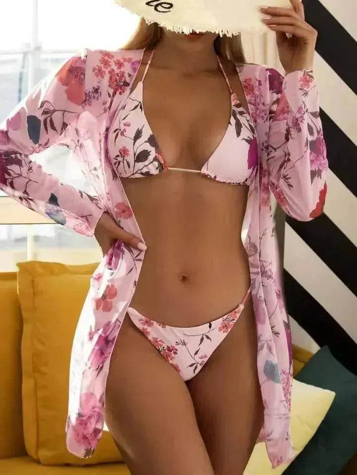 New Swimsuit Women's Printed Mesh Three-piece Blouse - EX-STOCK Canada